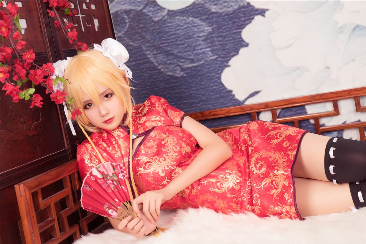 Rabbit playing with red cheongsam(17)